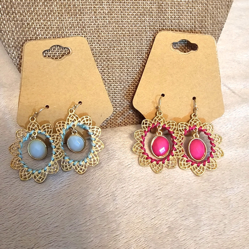 Pale Blue & Vibrant Raspberry Color Earrings